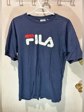 FILA Navy Short Sleeve Logo Tee with Red Accent